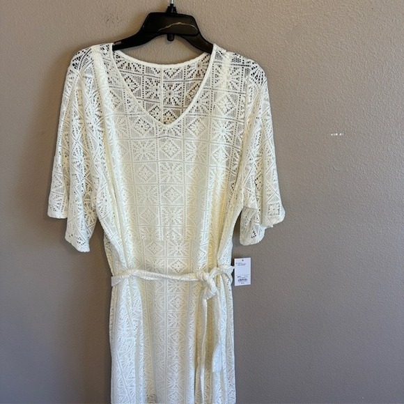 NWT Croft & Barrow Women's Ivory White‎ Flutter Sleeve V-Neck Lace Dress XXL - Picture 4 of 9